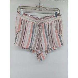 Aeropostale Women Shorts Size L Casual Elastic Waist Tie Linen blend Striped